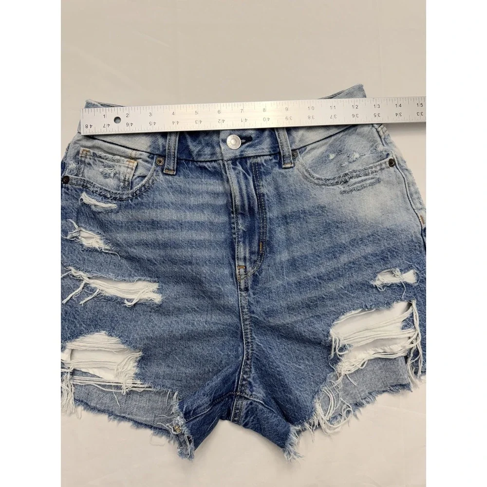 American Eagle Outfitters Shorts Womens 2 Blue‎ Denim Distressed Cutoff Raw Hem